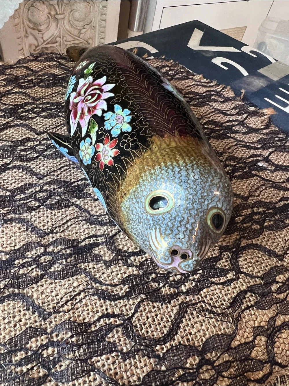 Gorgeous Vintage Cloisonne Seal Fish Figurine Hard to Find
